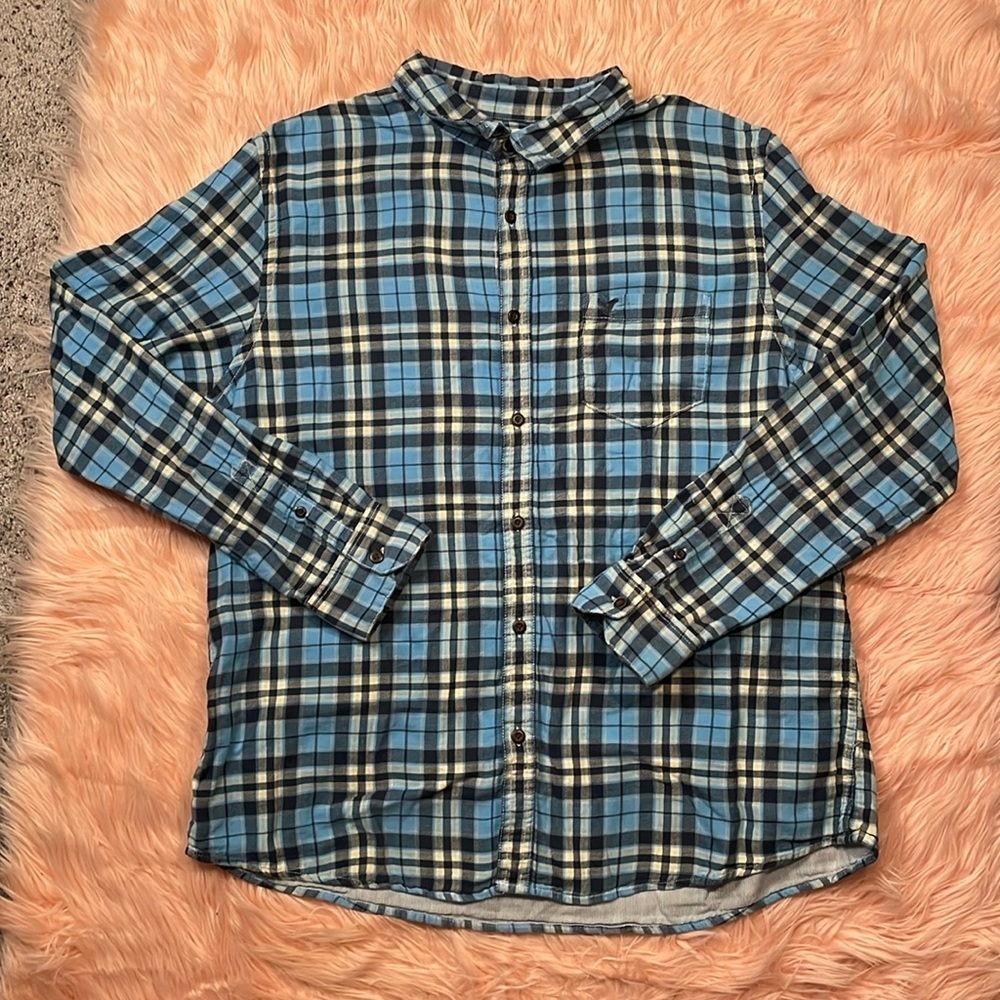 American Eagle Outfitters Blue Button Up Plaid Flannel Size XXXL‎